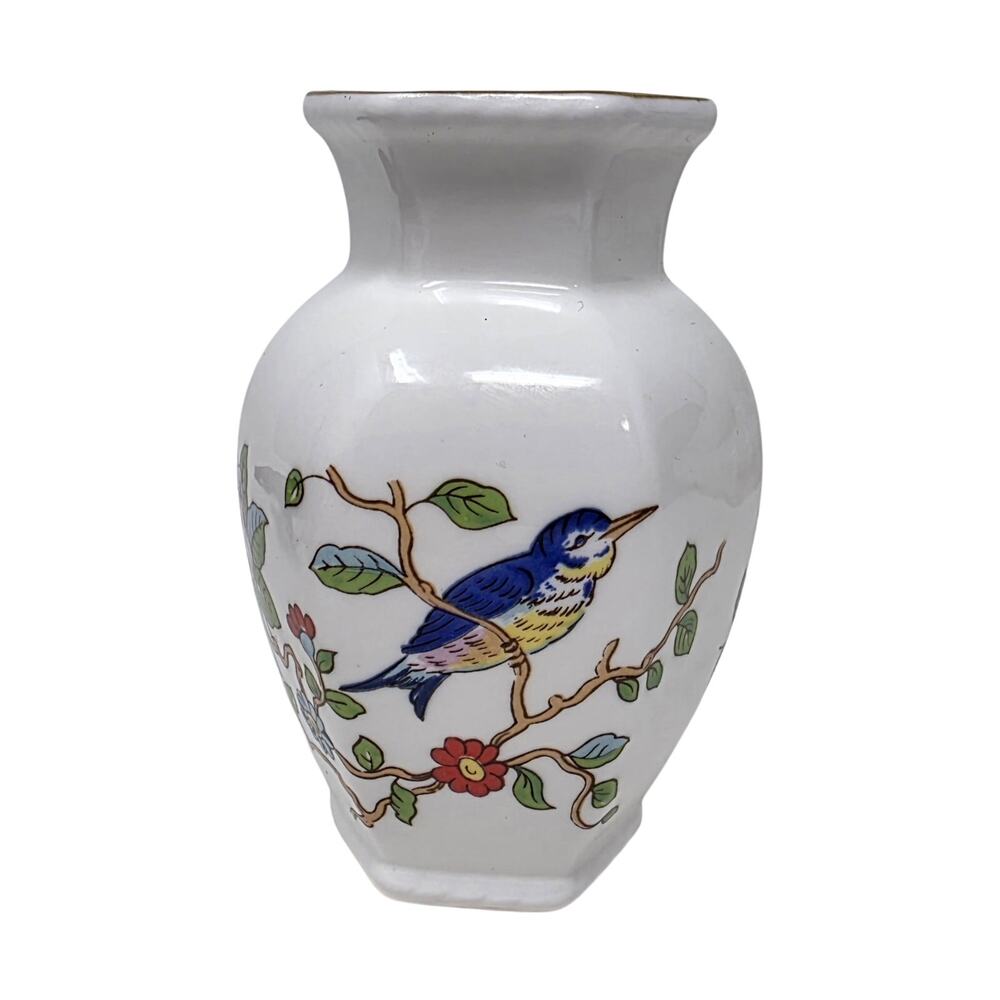 Vintage Mini Bird Vase Floral Porcelain Bud Vase Gold Trim 3.25 Inch